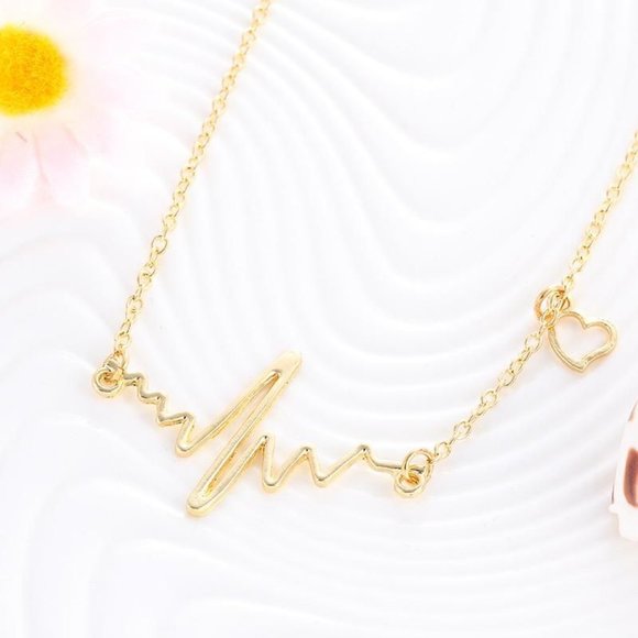 Women's ECG Heart Medical Nurse Gold Tone Necklace - Picture 1 of 4